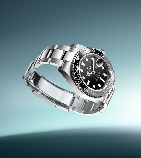 Zifferblatt einer Rolex Uhr mit dem Zeiger auf 10 Minuten