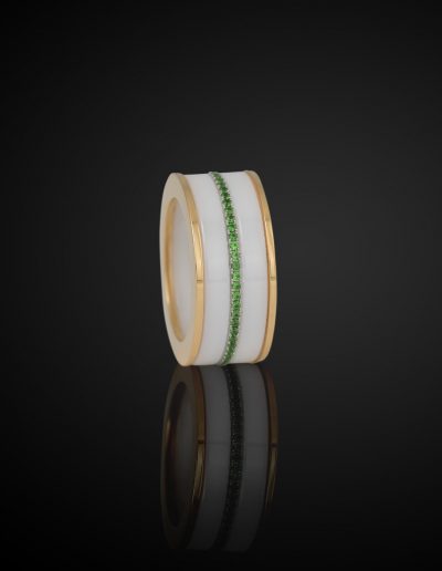 Ring "LaLigne Nouvelle" Roségold 750 mit Tsavorit und weißer Keramik
