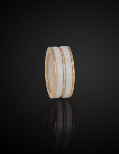 Ring "LaLigne Nouvelle" Roségold 750 mit Brillanten und weißer Keramik
