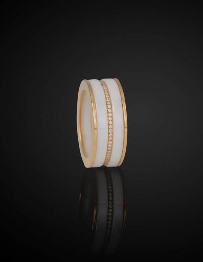 Ring "LaLigne Nouvelle" Roségold 750 mit Brillanten mit weißer Keramik