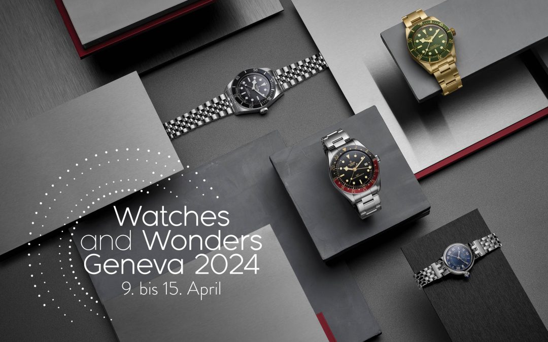 Vier neue Modelle von TUDOR, die auf der Watches and Wonders 2024 vorgestellt wurden. Black Bay, Black Bay 58 GMT, Claire de Rose, Black Bay 58 18K